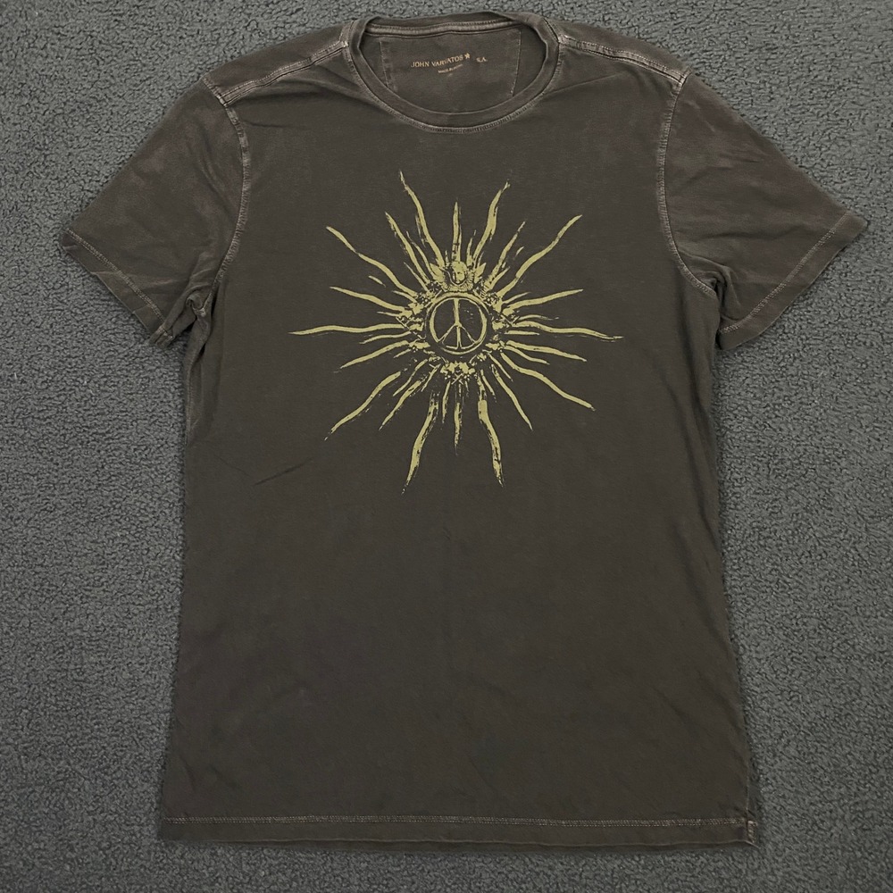 John Varvatos T-Shirt Men Small Gray Peace Sunburst Rocker Star USA KG5581X2B
